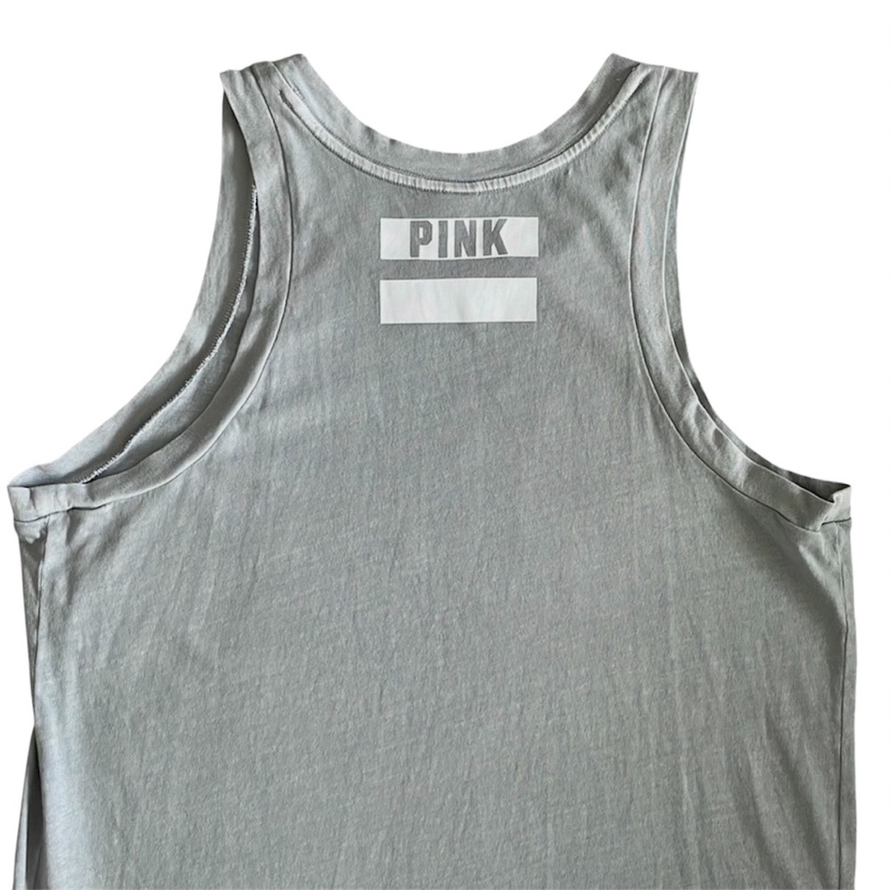 PINK Victoria’s Secret Logo Graphic Muscle Tee Tank Top Grey/White - Picture 5 of 9